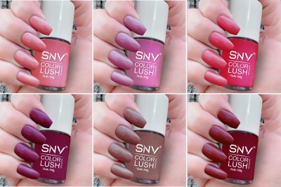 SNV Nail Polish Say goodbye to harmful chemicals & hello to gorgeous, healthy nails Sweet Pink,Raspberry Pink,Burnt Pink,Wine Pink,Roman Coffee,Cherry red(Pack of 6)