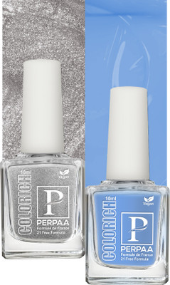 Perpaa Colorich Vegan & Organic | Glossy Gel Nail Polish ,combo 28 (10 ml each) Ice Blue, Texture Silver(Pack of 2)