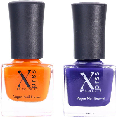 Color Fx Xprss Vegan Nail Enamels Orange & Eggplant Purple, 306-312 Multicolor(Pack of 2)