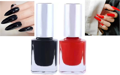 GABBU Quick Drying Long Lasting Nail Paint Matte finish Red, Black(Pack of 2)