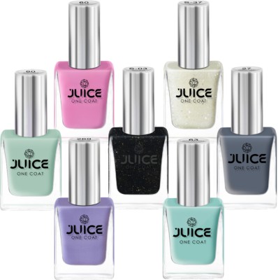 Juice nail polish pastel shade combo chip-resistant & long stay paint Gray-27, BabyPink-60, Light Blue-63, Blue-80, Purple-269,Black-S03,Milky Way-S37(Pack of 7)