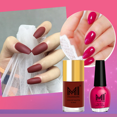 MI FASHION Glow and Go A Shiny and Matte Nail Polish Set Moon Magenta,Red(Pack of 2)