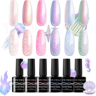 THR3E STROKES UV Gel Nail Polish Set Ocean Oyster Pearl Pastel Colors Gel Polish Kit 7.5ml Pearl P85(Pack of 6)