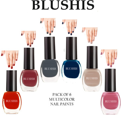 BLUSHIS Glossy Finish | Long Lasting | Smooth Application| Nail Polish Pack of 6 Multicolour(Pack of 6)