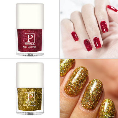 Perpaa Glitter Nail Polish High Gloss, Long Lasting Quick-Dry (Set Of 2) Red, Yellow