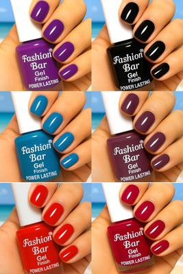 Fashion Bar Gel Finish Power Lasting six nail polish shades collection Set No.A71 Multicolor(Pack of 6)
