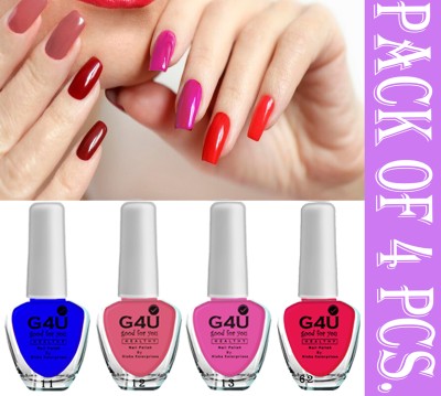 G4U Bright 4 Piece Quick Dry Nail Polish Kit 200724A17 Blue,Peach,Pink,Dark pink(Pack of 4)