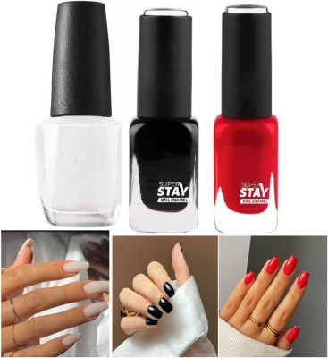 AFARAXIA USE MATTE FINISH NEW NAIL PAINT COMBO WHITE SHINE & RED ,BLACK MULTI COLOR red, black, white(Pack of 3)