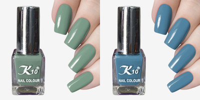 K10 Long Stay High Glossy Matte Finish Nail paint combo set(12ML Each) Blue,SpanishGreen(Pack of 2)