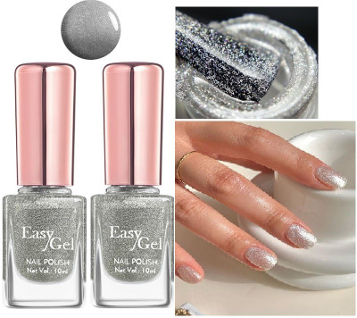 EVERERIN Combo Nail Polish Glossy & Long Lasting Quick Drying Metallic silver SILVER(Pack of 2)