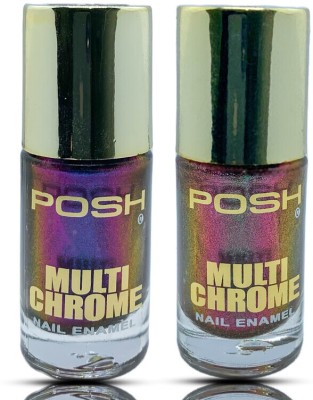 Posh Multi-Chrome Nail Polish 9ml Combo of Evening Blush & Avocado Pink Evening Blush, Avocado Pink(Pack of 2)