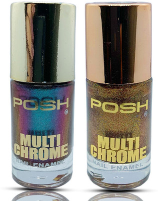 Posh Multi-Chrome Nail Polish 9ml Combo of Charismatic Blue & Polychrome Copper Charismatic Blue, Polychrome Copper(Pack of 2)