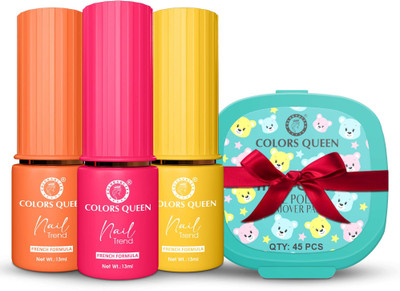 COLORS QUEEN Nail Trend Glossy Nail Polish Combo Set of 3 with Free Nail Paint Remover Wipes Brunt Orange, Peaony Pink, Mustard Dip(Pack of 4)