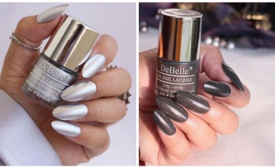 DeBelle Gel Nail Polish Combo Set of 2 Metallic Silver(Chrome Silver), Dark Grey(Copper Glaze)(Pack of 2)