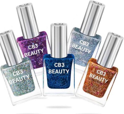 CB3 BEAUTY GLITTER NAIL POLISH COMBO 5 MIX COLOUR(Pack of 5)