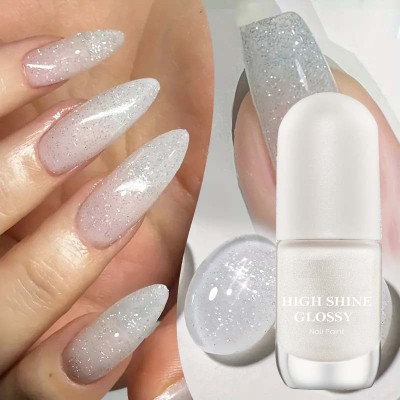 YAWI Milky White Reflective Glitter Gel Polish White(Pack of 2)