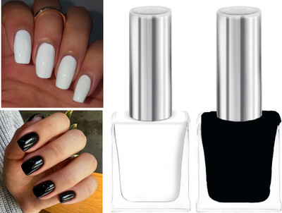ADJD White & black Glossy Gel Finish Rich Pigmentation Nail Polish for Women MULTICOLOUR(Pack of 2)