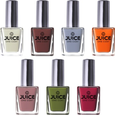 Juice One Coat, High Gloss, Chip Resistant & Long-Lasting Nail Paint Combo, 11ml Each Merlot, White, Moss, Sky Blue, Chocolate Brown, Hot Pink, Light Pink(Pack of 7)