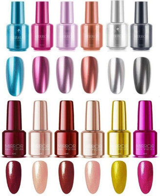TRENDEE HUDA Combo Mirror Finish Multi Color Glass Nail Polish Protective High Gloss Shine. Multicolor(Pack of 12)