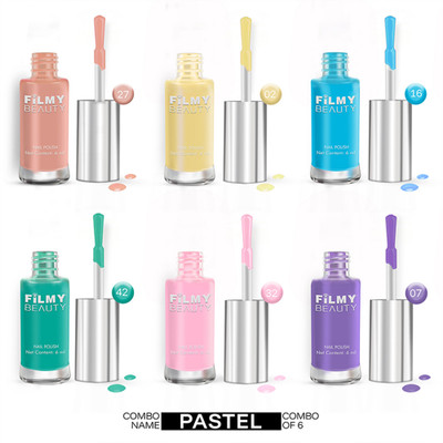 Filmy Beauty Set of 6 Nail Polish – Pastel BALLERINA PINK, LEMON YELLOW, SKY BLUE, PARIS GREEN, BABY PINK, ROYAL PURPLE,(Pack of 6)