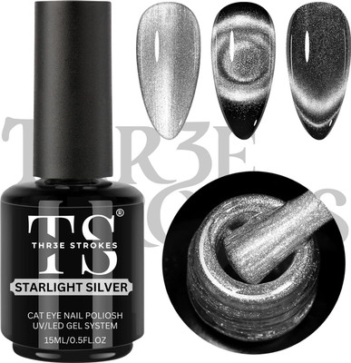 THR3E STROKES Cat Eye Silver Gel Nail Polish UV Magnetic Long Lasting High Gloss for Nail Art Silver