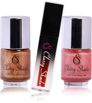 Classy Shades 1 Lipstick & 2 Color Nail Paint Beauty Combo With Trendy Colors LN-4(Pack of 3)