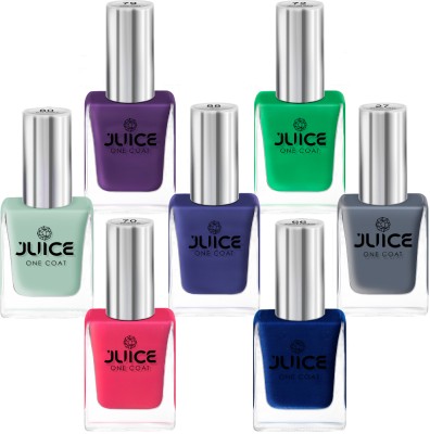 Juice Must Have Collection Long Lasting, Waterproof Nail Enamel Grey-27,OceanBlue-66,BrightPink-70,Green-72,Purple-79,SkyBlue-80,Violet-88(Pack of 7)