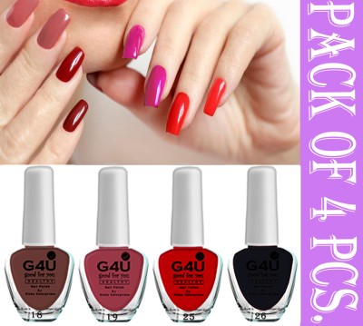 G4U Bright 4 Piece Quick Dry Nail Polish Kit 200724A67 Brown,Magenta,Red,Black(Pack of 4)