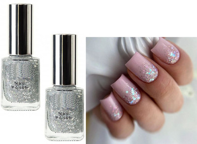 ADJD Combo Nail Polish Long Lasting Quick Drying Glossy Finish Silver Gillter Silver Gillter