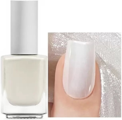 Latixmat White shimmer glossy nail paint for all nails type white shimmer