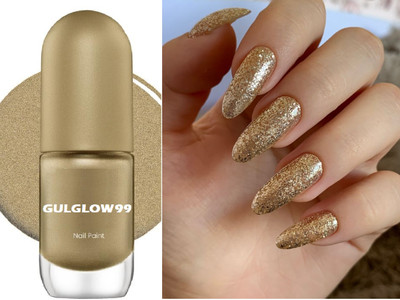 GULGLOW99 Glitter Nail Polish|Golden Gold Sparkle METEOR GOLD