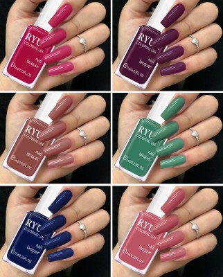 RYUK Vibrant Shine Nails: 6-Pcs Combo to Brighten Your Day Multicolor(Pack of 6)