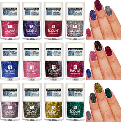 ForSure High Shine Glitter Nail Polish Combo Set for Girls 5ml Each With free Nail Wipes Multicolor(Pack of 12)