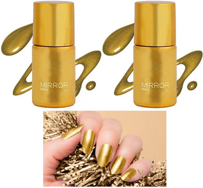 EVERERIN New Waterproof Quick dry Metallic shining Nail Polish combo Gold(Pack of 2)