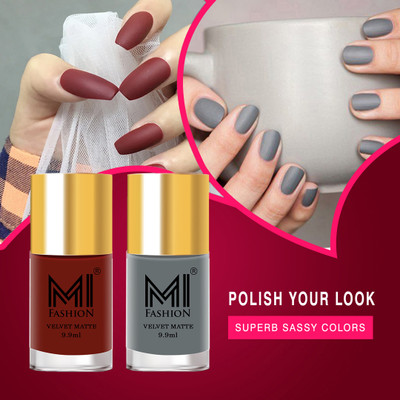MI FASHION Make A Statement With Matte Nail Polish Combo Pack Red,Grey(Pack of 2)