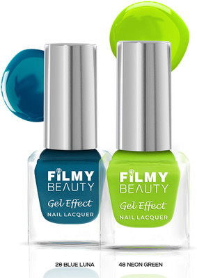 Filmy Beauty Gel Nail Polish Sophie Set of 2 – Blue Luna & Neon Green | Quick-Dry Formula Blue, Black(Pack of 2)