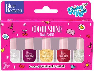 BLUE HEAVEN Color Shine Pack of 5 Mini Nail Polish Kit, Friday Night, Glossy Gel Finish Friday Night(Pack of 5)