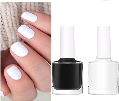 SHENYCOLORS Finish, Long Lasting Nail Paint white for cute girls and women white and black(Pack of 2)