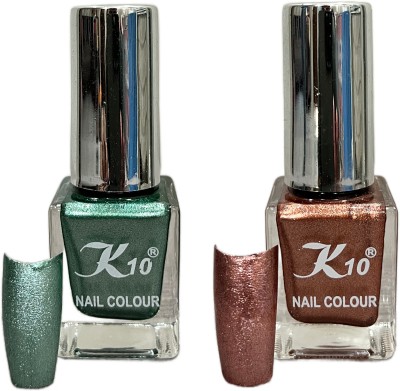 K10 Long Lasting Metallic Nail Polish Combo Green, Coffee(Pack of 2)