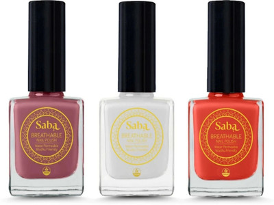 Saba Breathable Nail Paint With Enhance Colour | Quick Drying, High Shine Polish Persion Rouge, Pearl White and Hibiscus Red(Pack of 3)