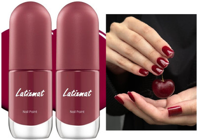 Latixmat New Ultra-Glossy Shine, Long-Lasting & Chip-Resistant Cherry Red Nail Paint Cherry Red(Pack of 2)