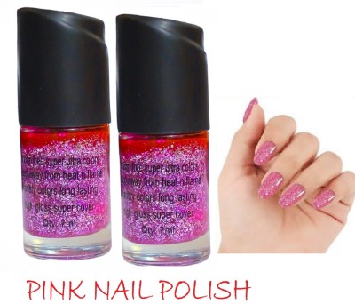 Luipui trending pink glitter nail polish 7 (ml) pack of 2 PINK(Pack of 2)