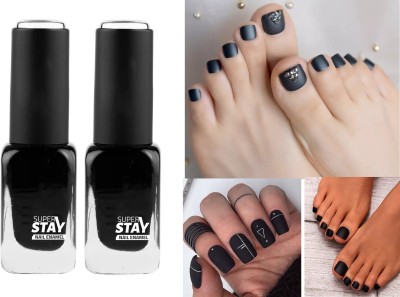 Emijun COMBO BLACK MATTE High-Shine Long Lasting Non Toxic Professional Nail Polish BLACK(Pack of 2)