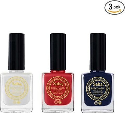 Saba Breathable Nail Paint With Enhance Colour | Quick Drying, High Shine Polish Pearl White, Dark Red Fantasty, Russian Blue(Pack of 3)