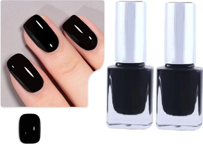 tanvi27 Combo One Coat Long Lasting Quick Dry Chip Resistant Nail Polish BLACK(Pack of 2)