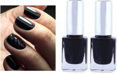 HUZURLU Gel Nail Polish set Glossy Finish professional application on your nails Black(Pack of 2)