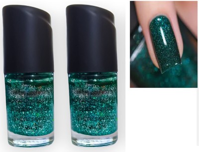 Luipui STYLISH GLITTER GREEN NAIL POLISH-2 GREEN(Pack of 2)