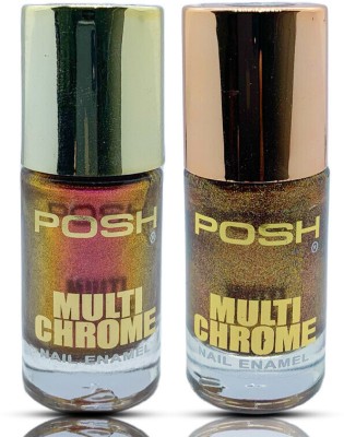 Posh Multi-Chrome Nail Polish 9ml Combo of Golden Wine & Polychrome Copper Golden Wine, Polychrome Copper(Pack of 2)