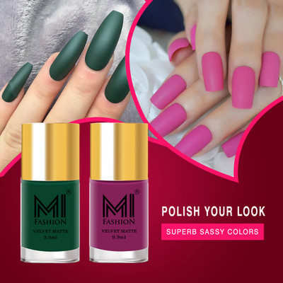 MI FASHION Step Up Your Nail Game With Matte Polish Of Every Season Green,Plum(Pack of 2)