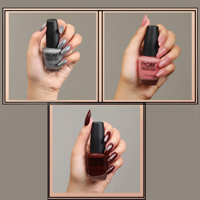 FYORR Nail Paint Combo | Long Lasting, Quick Dry, High Gloss, Nail Polish | Grey Perfecto, Jelly Pink, Wine Factory(Pack of 3)